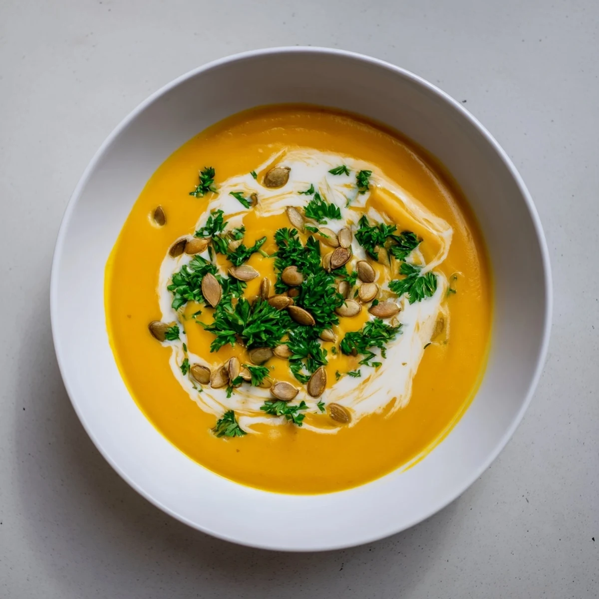 A steaming bowl of comforting butternut squash soup, showcasing a velvety smooth texture and rich flavors.