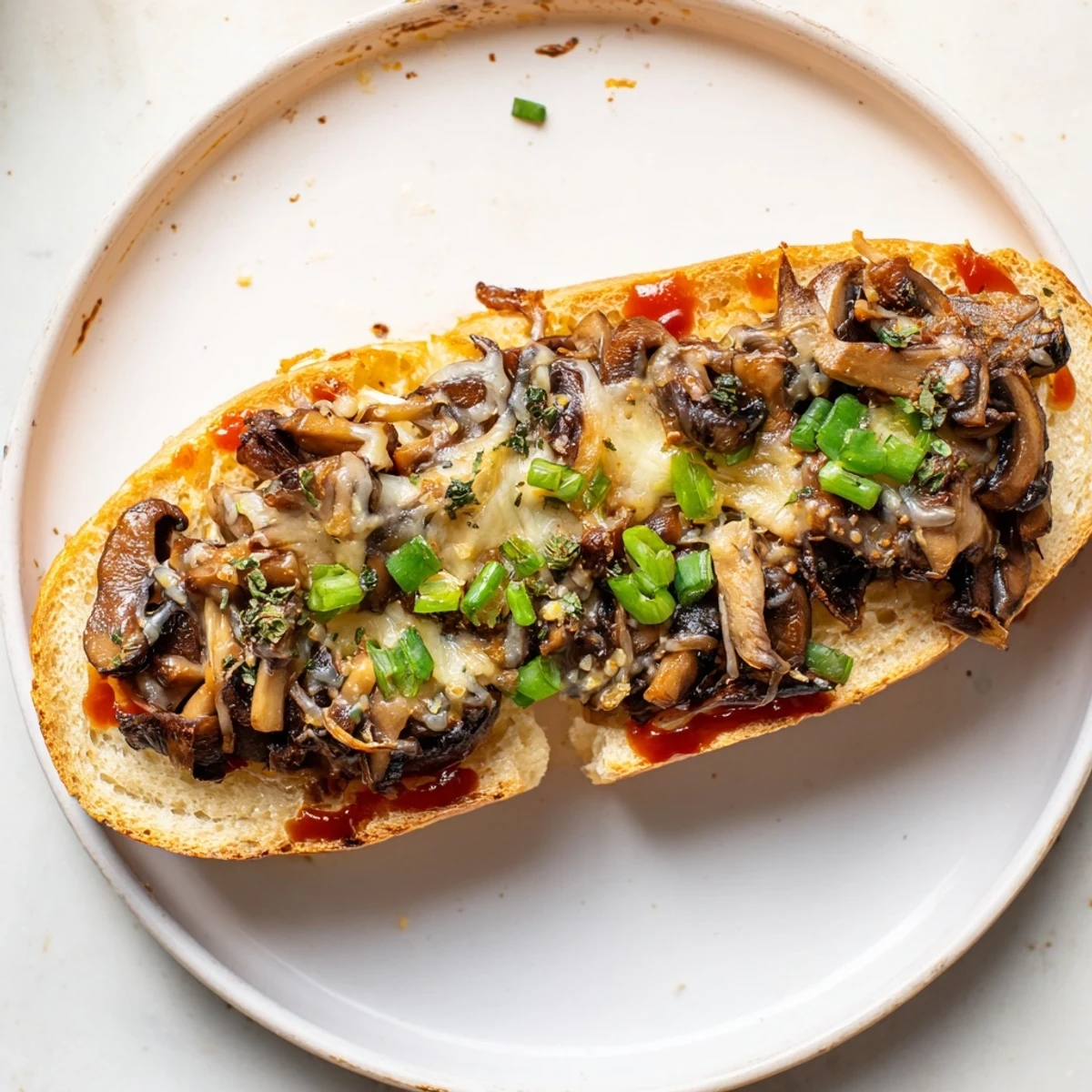 Air Fryer Zapiekanka features golden, bubbly cheese on crusty bread with savory mushroom topping.