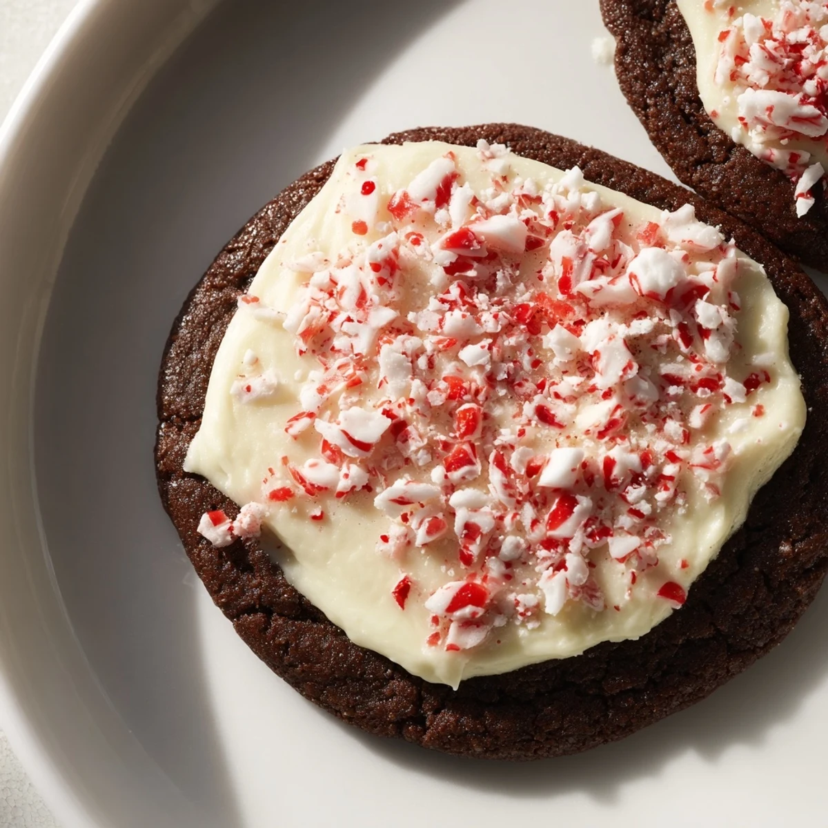Festive Peppermint Bark Cookies ready to eat: Imagine the sweet crunch of peppermint atop smooth white chocolate.