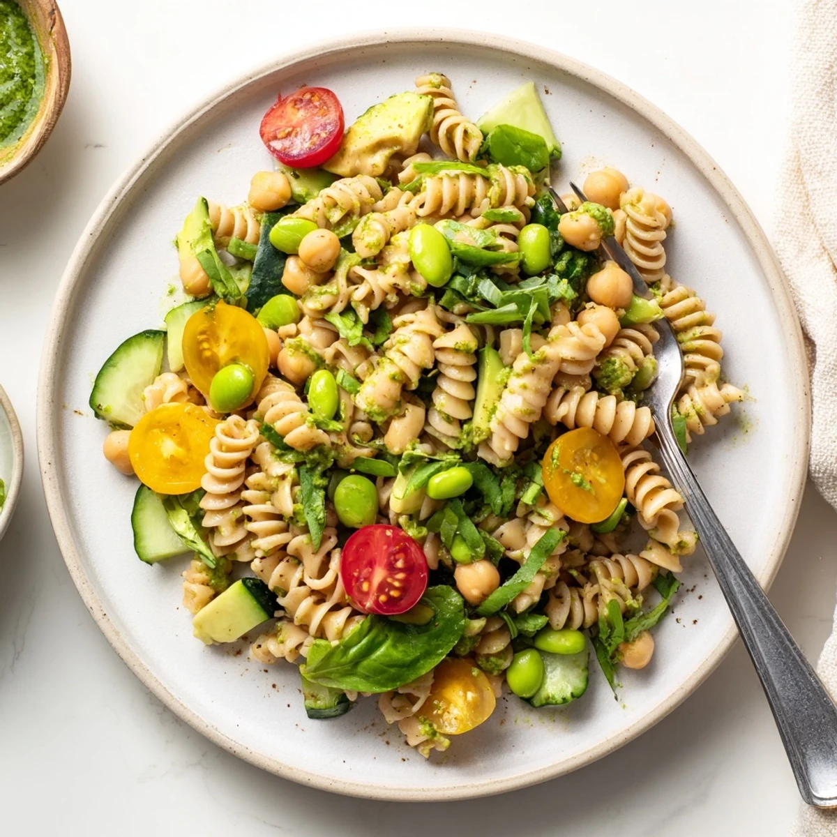 Homemade Holiday Glow Green Goddess Protein Pasta Salad – a healthy, protein-packed salad with fresh ingredients.