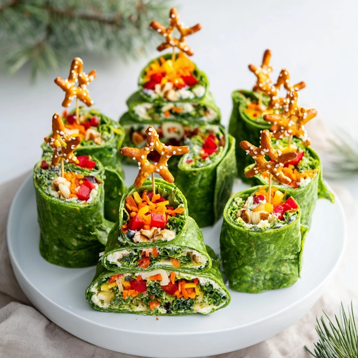 Air Fryer Christmas Tree Veggie Tortilla Wraps: golden, crispy, and festive appetizers ready to enjoy.