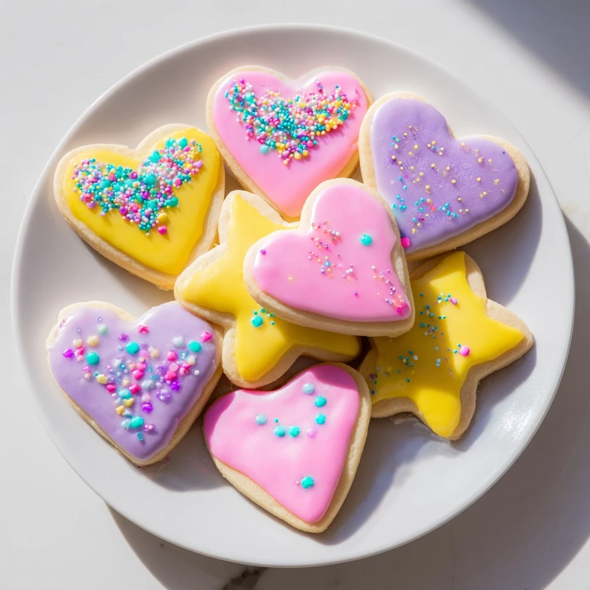 Close-up of freshly baked Princess Palace Heart & Star Treats; a delightful array ready for a tea party.
