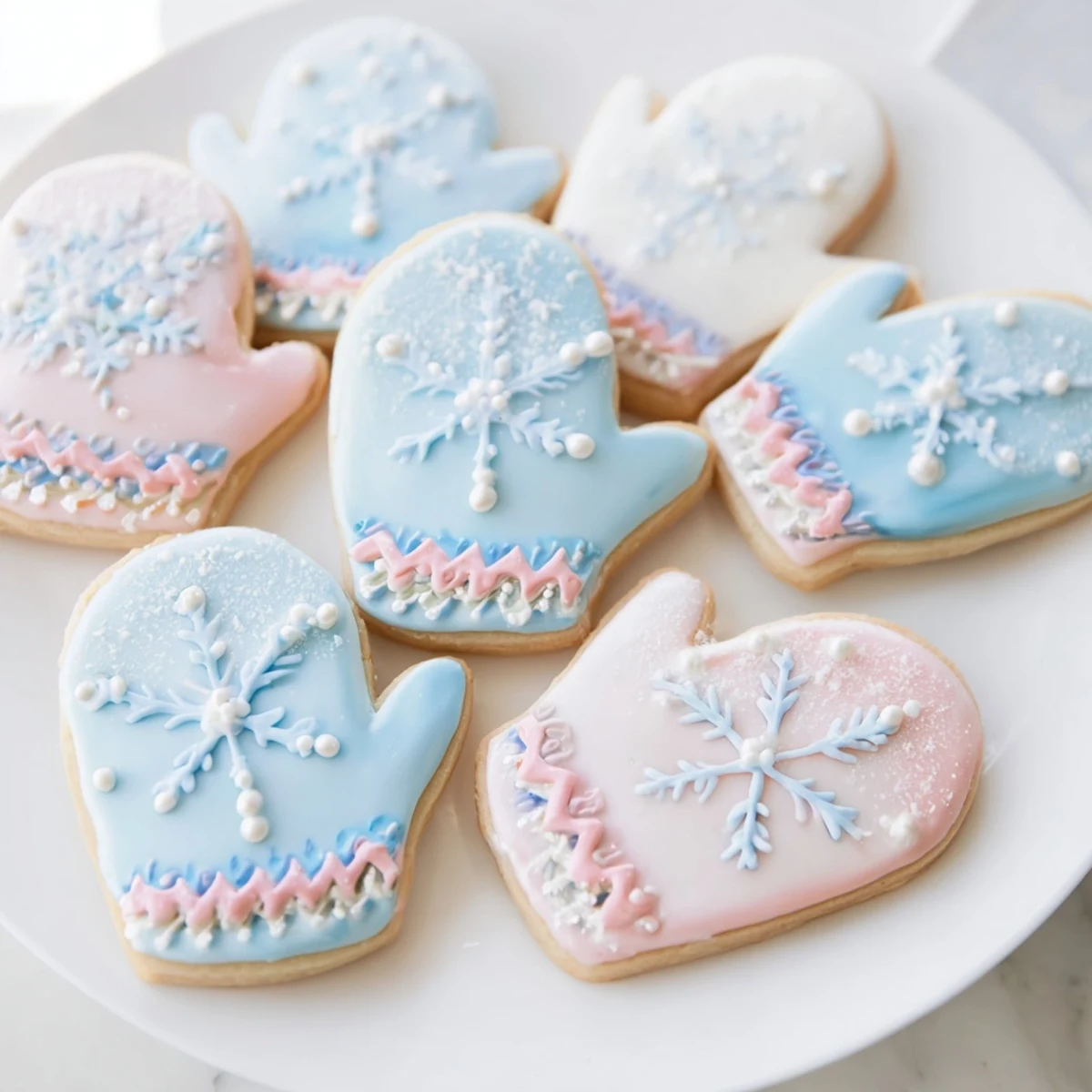Warm & toasty mitten cookies, beautifully decorated with colorful icing, ready for a winter treat.
