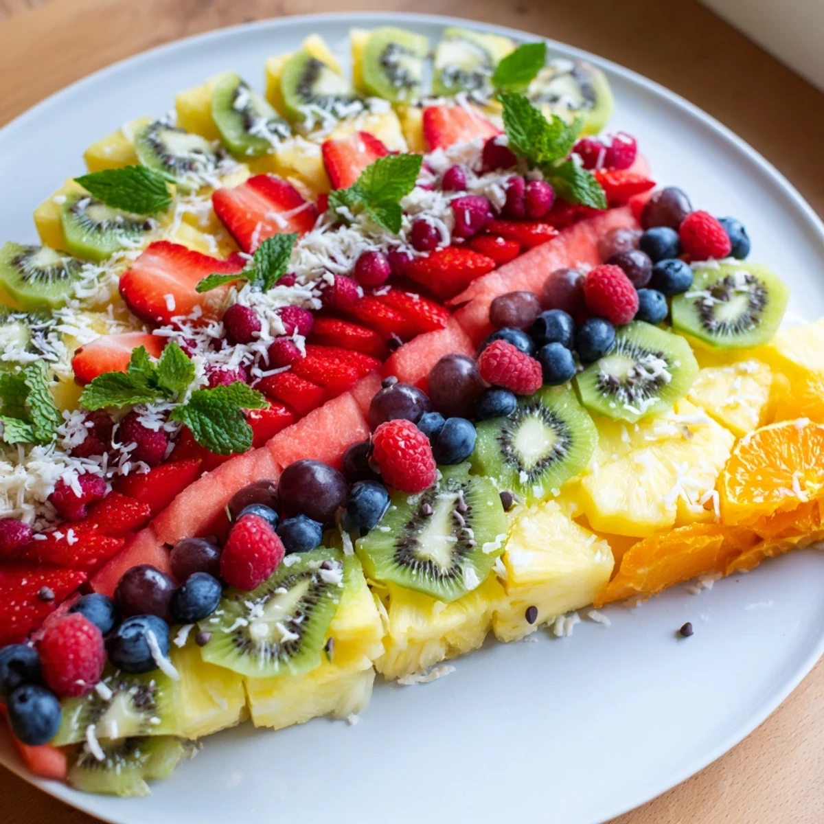 Vibrant Birthday Board: Cake Slice shaped fruit platter overflowing with juicy strawberries and kiwi slices.