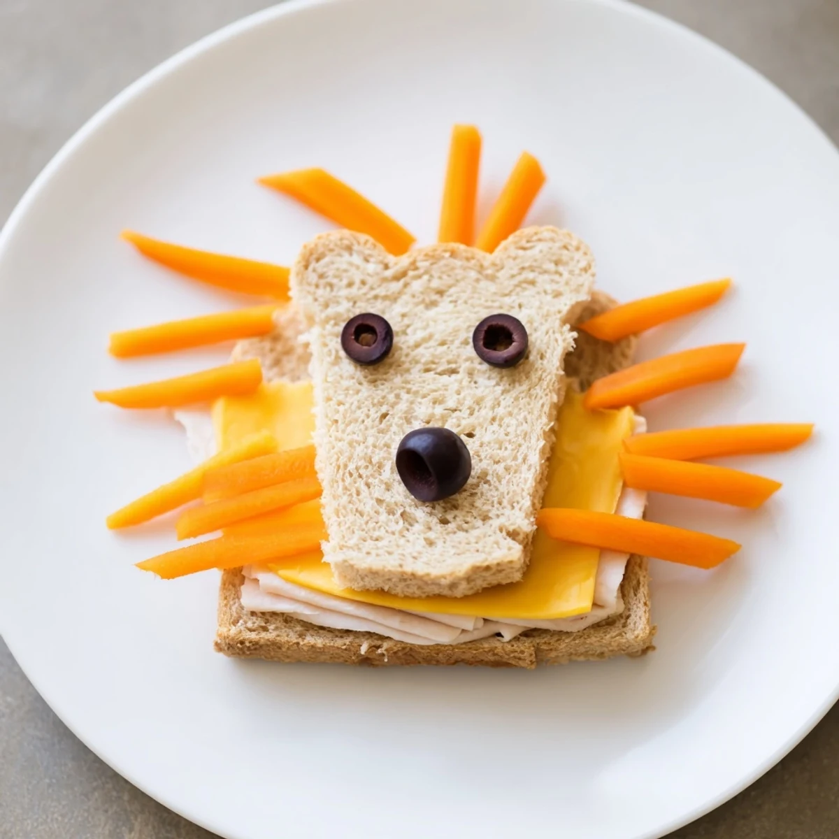 Savory Horse Head Sandwich shapes, filled with cheese and turkey, perfectly arranged with decorative carrot.
