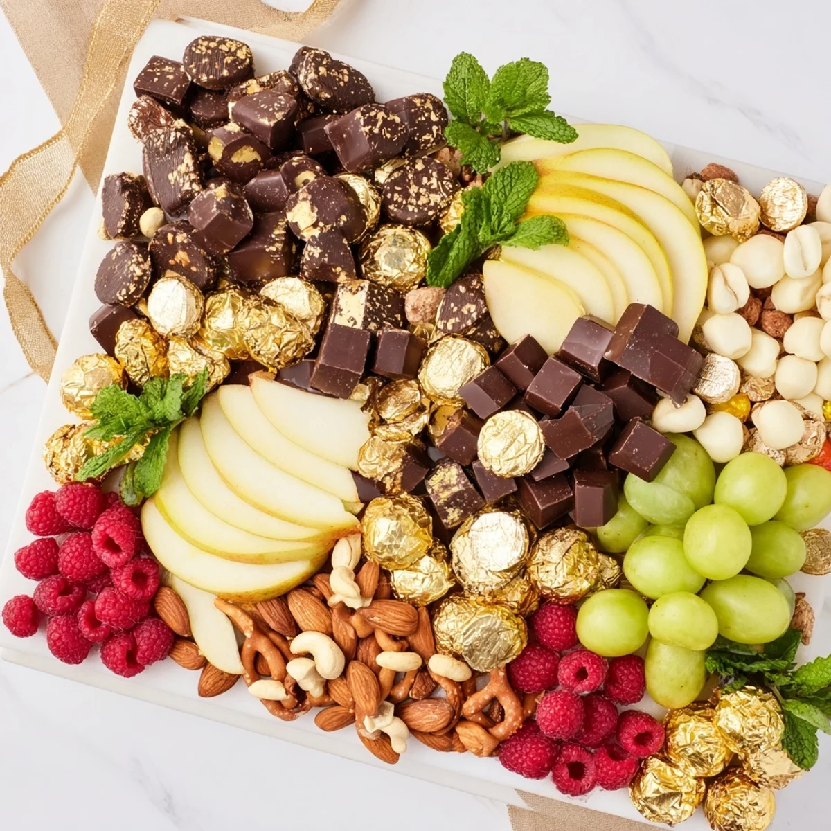 This stunning New Year's chocolate board arrangement showcases an assortment of delicious treats for the celebration.