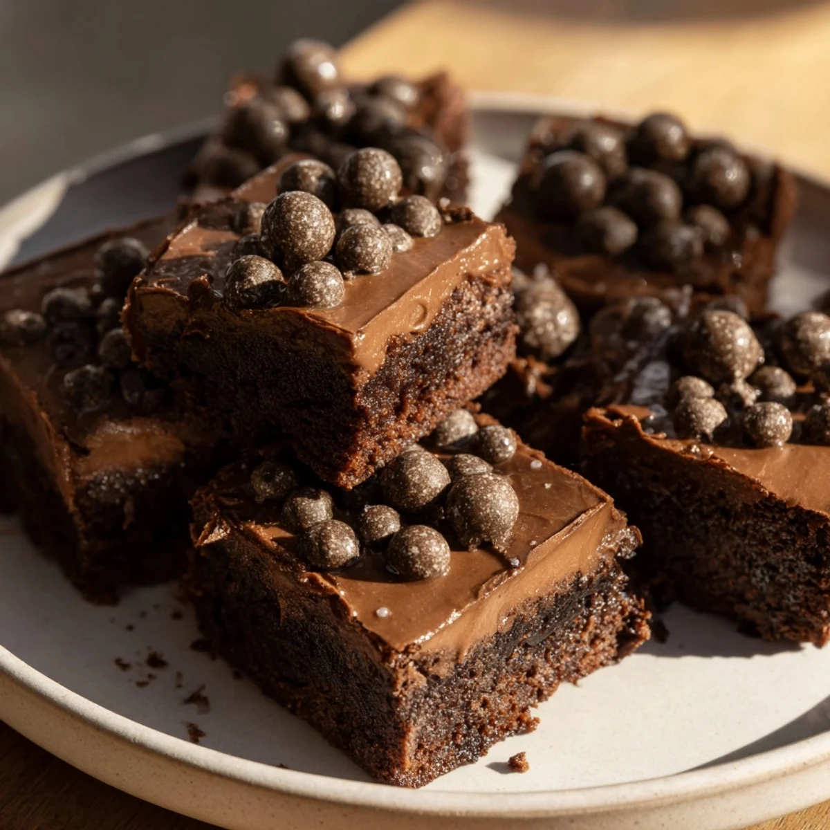 Decadent Peppermint Mocha Brownie Bites, glistening with chocolate glaze, make a perfect holiday treat.
