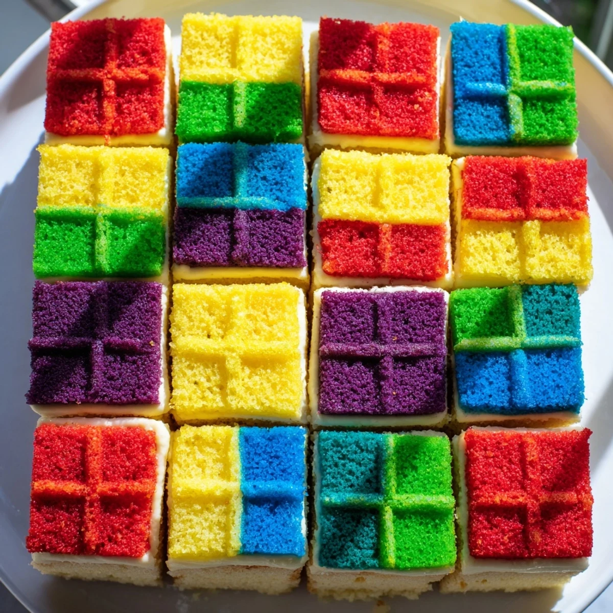 A stunning image of The Cozy Quilt Patchwork Cake shows off its vibrant, colorful squares.