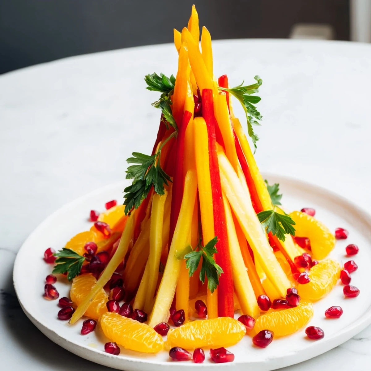 This edible Bonfire Warmth Centerpiece features colorful veggie "flames," perfect for parties and gatherings.