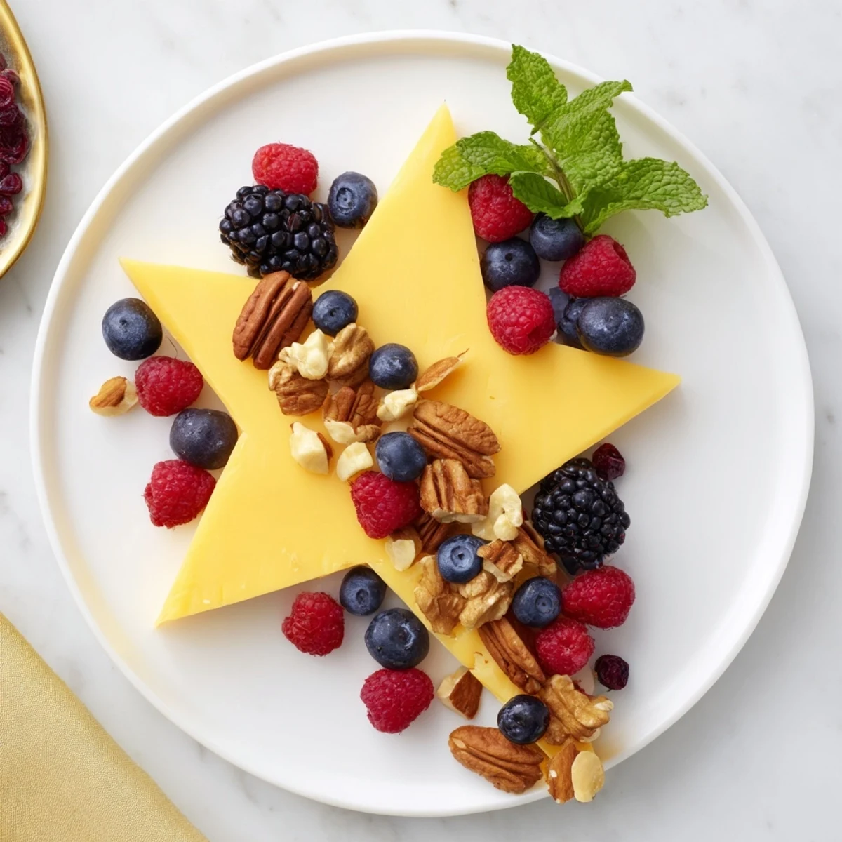 A Shooting Star Cheese Board overflowing with vibrant berries and crunchy nuts, ready to serve.