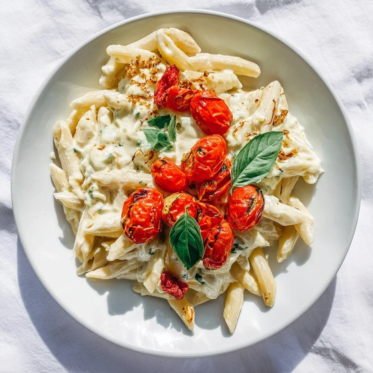 Indulge in a bowl of Boursin Cheese Pasta: tomatoes, garlic, and herbs.