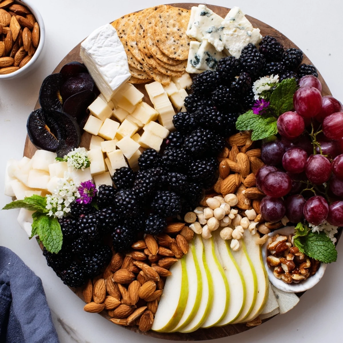 Taste the harmony: Fresh blackberries divide the Yin-Yang Balance, creating a vibrant appetizer spread with color.