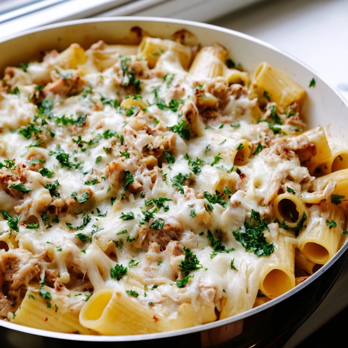 Steaming hot Moist Maker Pasta Casserole: a cheesy, layered masterpiece with a gravy-soaked, tender center.