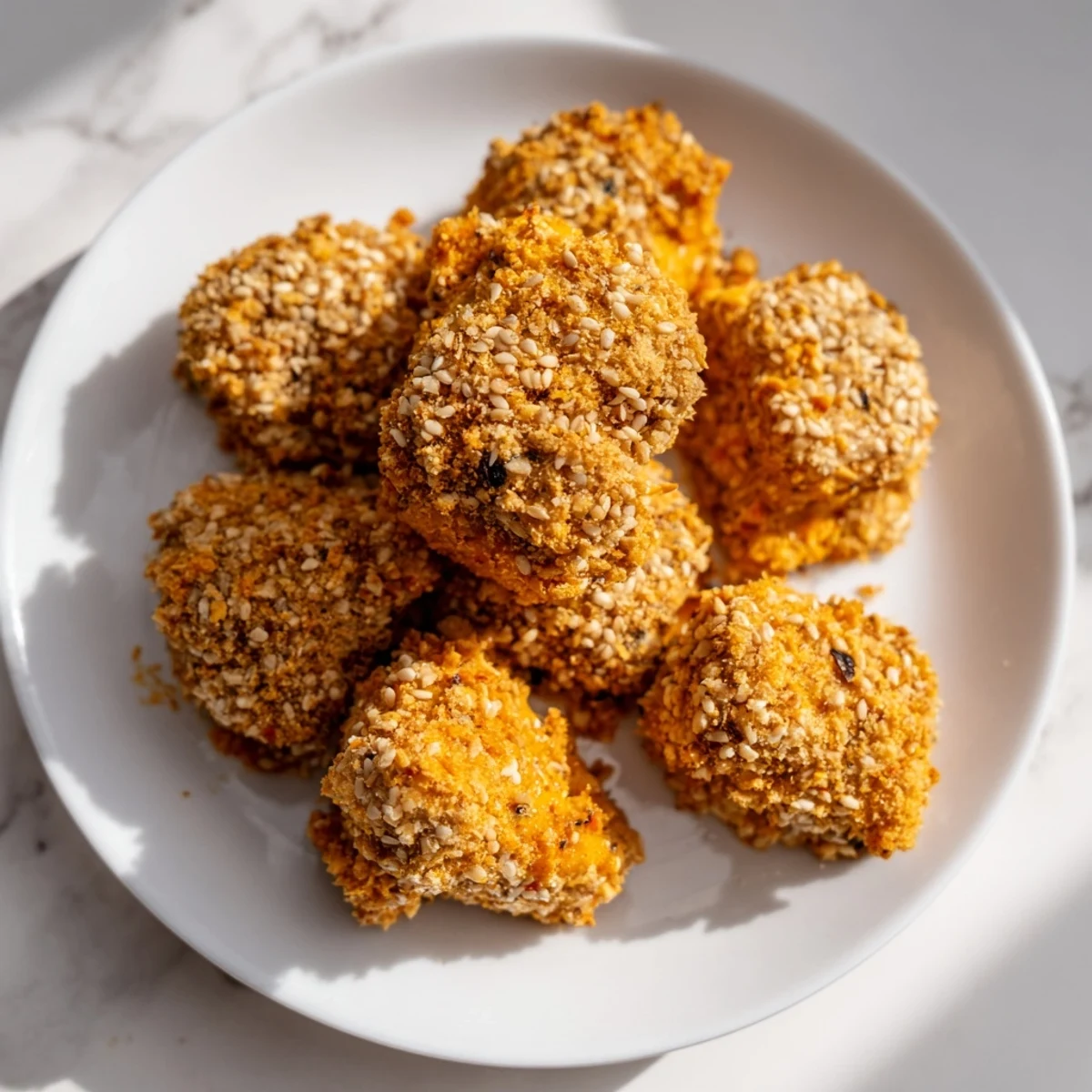 Golden, crispy Spicy Yogurt Chicken Bites, perfect finger food, ready to dip and savor.