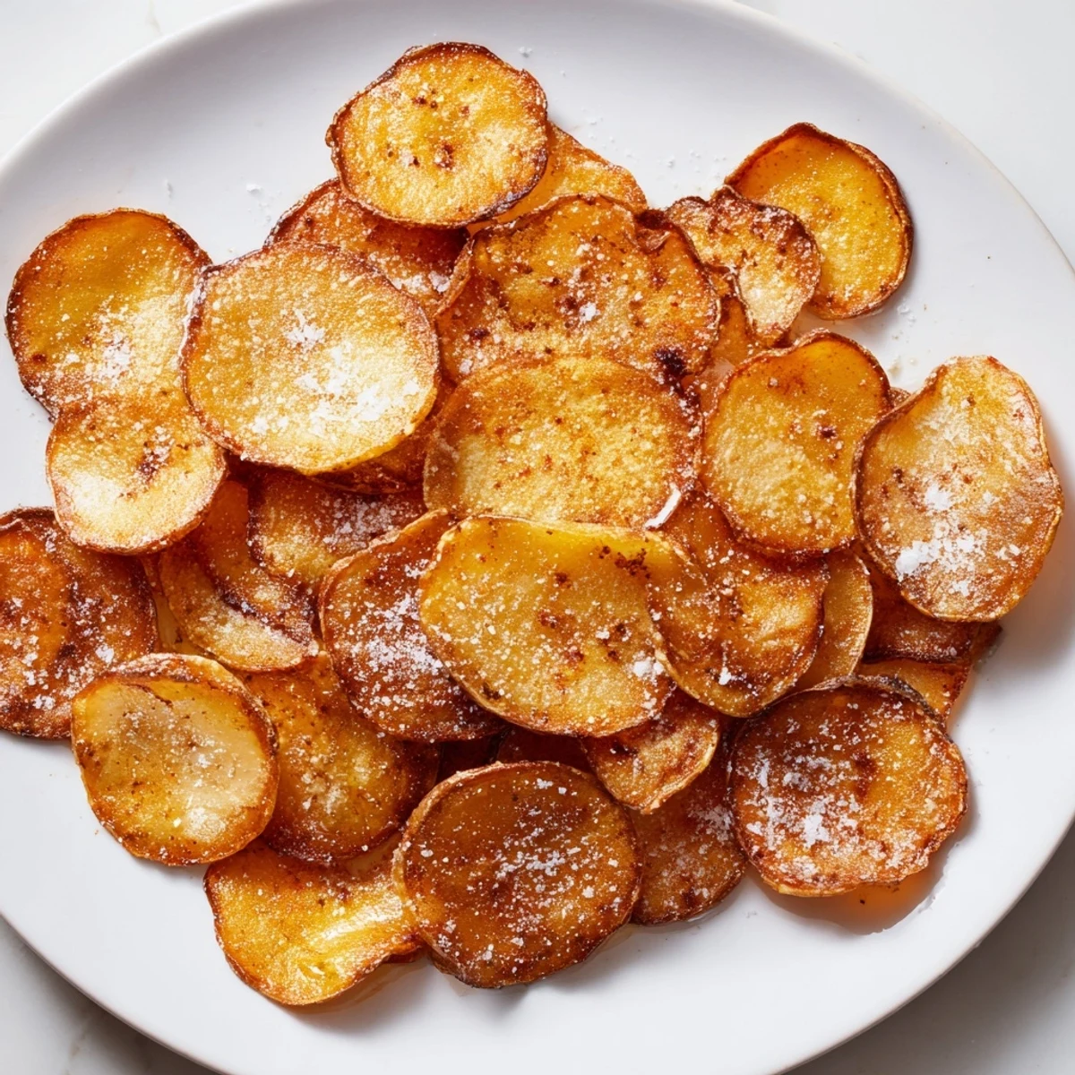 Golden air-fryer potato chips are perfectly crispy, a delicious homemade snack ready in minutes.