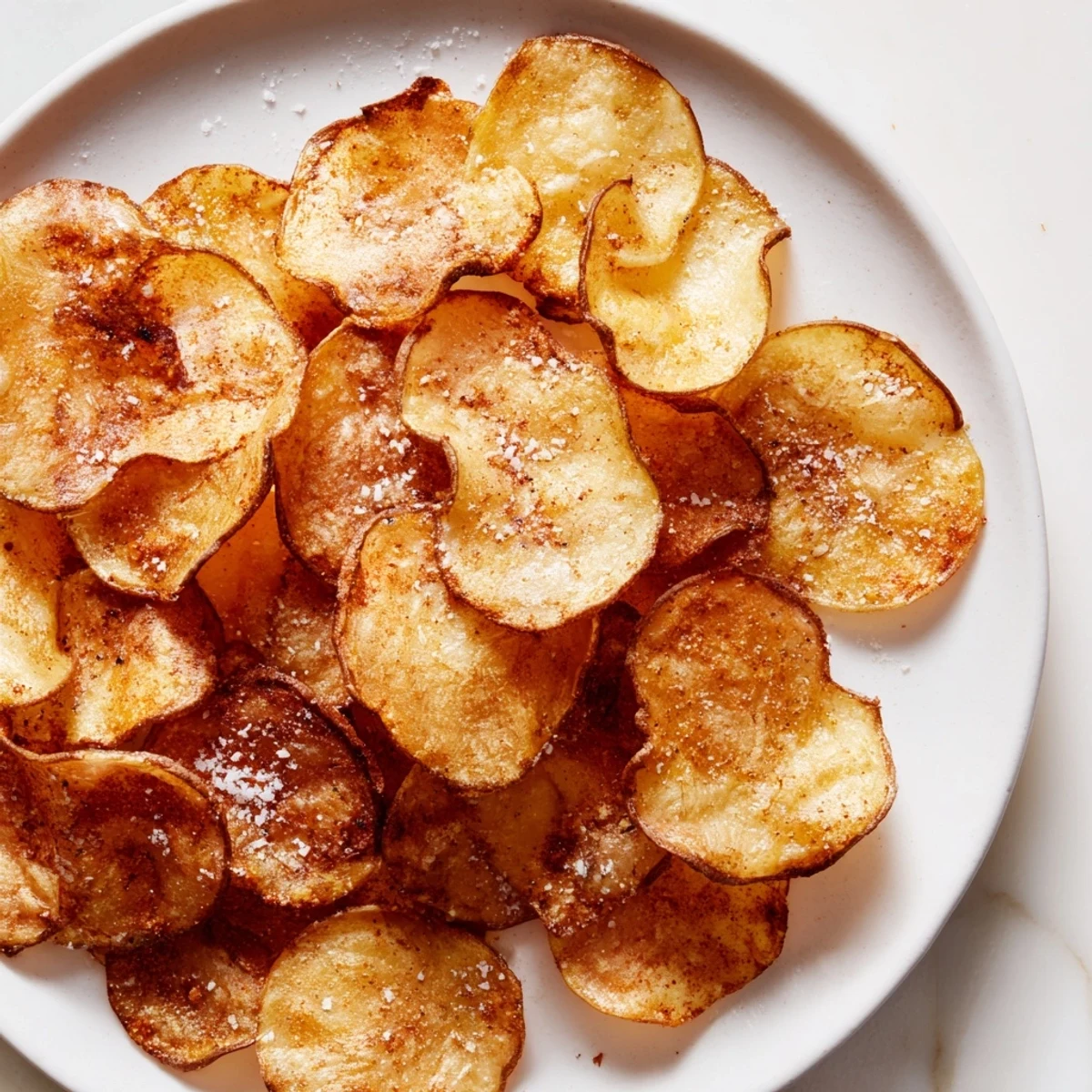 Crispy, seasoned air-fryer potato chips, a healthier alternative to deep-fried, perfect for sharing.
