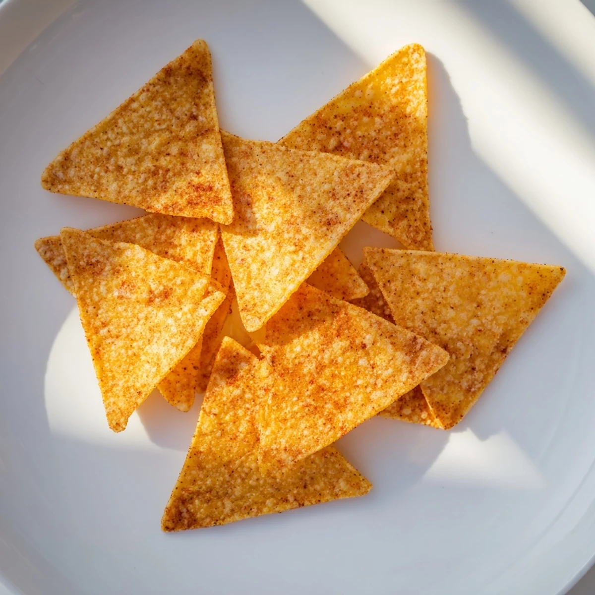 Golden, crispy homemade air-fryer tortilla chips, perfect for dipping into guacamole and enjoying.