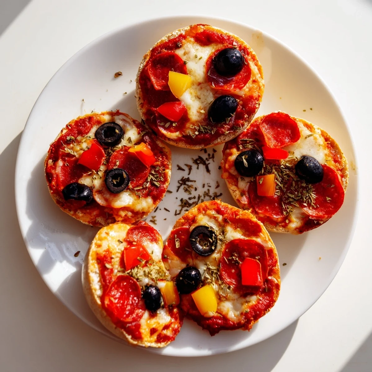 Air-fried mini bagel pizzas with bubbly cheese, a satisfying snack with a crispy base.