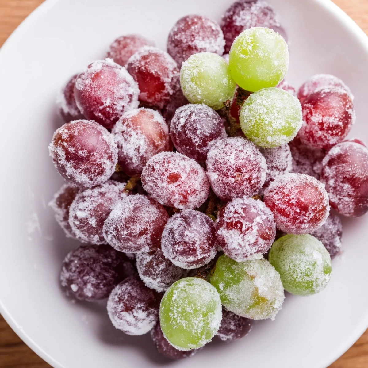 Icy, vibrant green frozen grapes, a simple and refreshing snack for a hot afternoon.