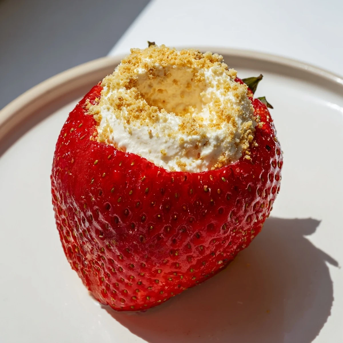 Fresh Cheesecake Stuffed Strawberries, bite-sized delights with creamy filling and graham cracker topping.