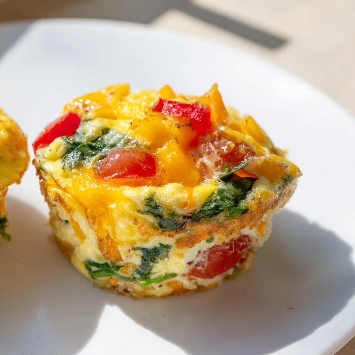 Freshly-baked Customizable Egg Muffins with vibrant bell peppers and herbs, an easy grab-and-go meal option.