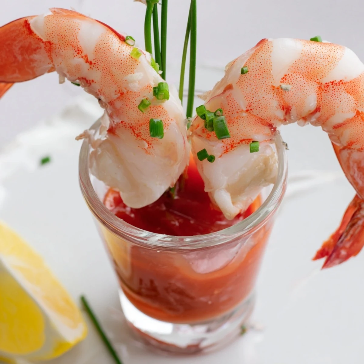 Enjoy chilled Retro Prawn Cocktail Shooters; a classic appetizer with a zesty cocktail sauce.