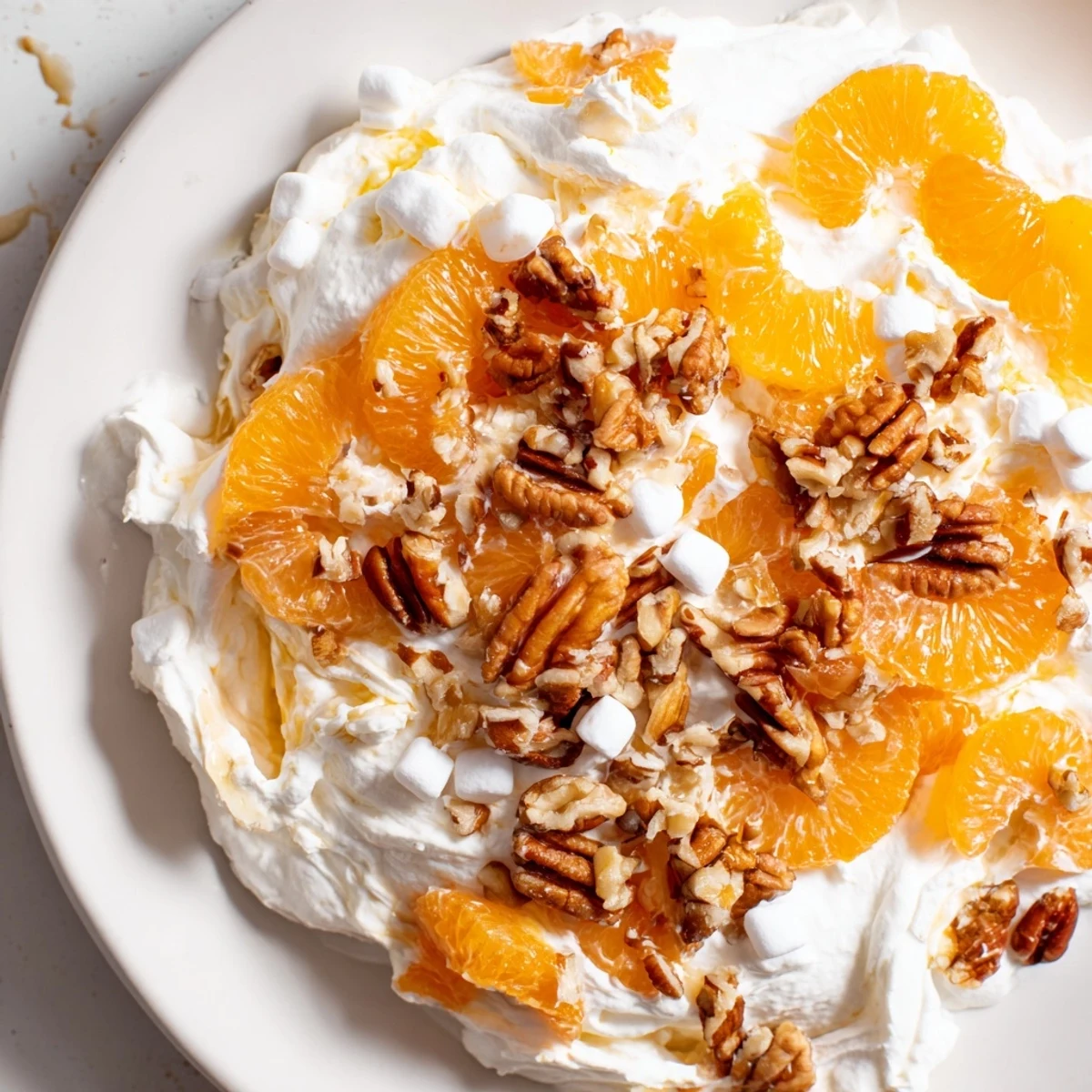 This creamy Elevated Ambrosia Salad features fluffy marshmallows and a hint of bourbon flavoring.