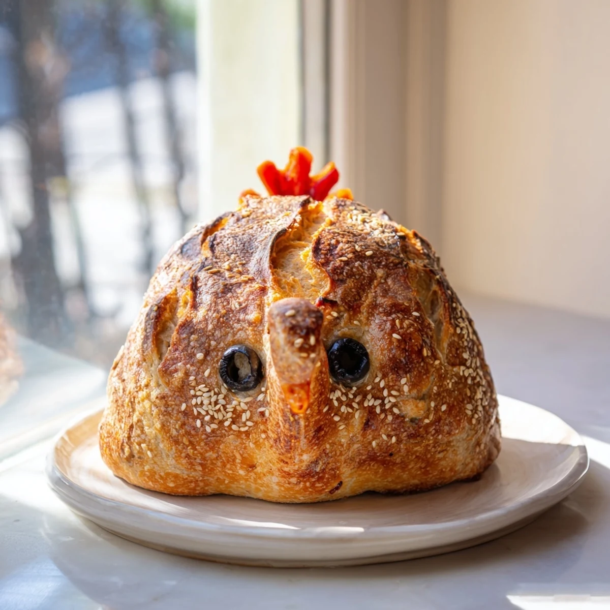 Artisan turkey sourdough bread arranged on a rustic table with warm lighting, ideal for sharing with family during festive gatherings.