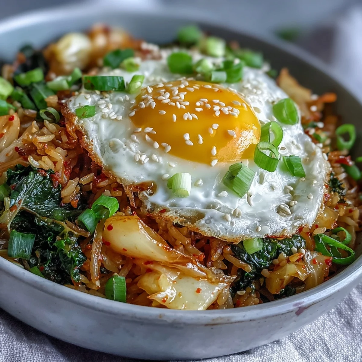 Kimchi Cabbage Fried Rice with Sunny-Side Egg