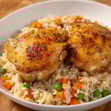 Steaming one-pot chicken and rice brimming with flavorful rice, tender chicken, and peas makes a hearty meal.