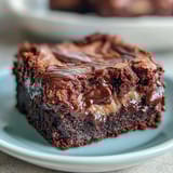 Decadent sourdough discard brownies swirled with creamy peanut butter, baked to fudgy perfection and topped with a glossy chocolate crust.