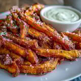 Golden sweet potato fries with smoked paprika and garlic, paired with zesty homemade aioli.  
