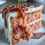 A dreamy pink rosé velvet cake, perfect for celebrations, with edible gold accents.