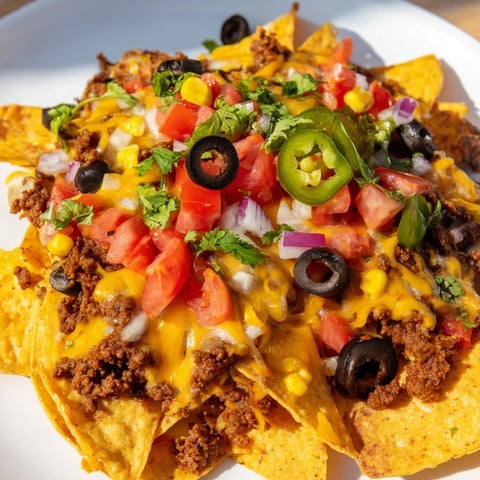 Golden, bubbly Easy Sheet-Pan Nachos with melted cheese, savory beef, and vibrant, fresh toppings.