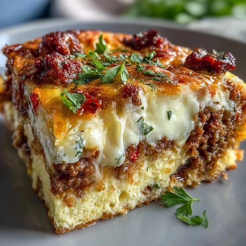 Golden-brown Keto Sausage and Egg Breakfast Bake with Peppers, fresh from the oven and ready to slice.