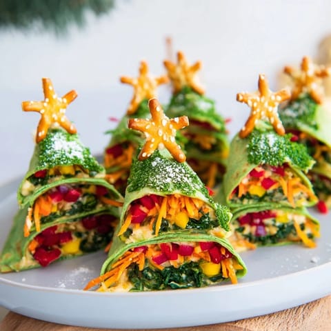 See colorful veggies and cheese inside these Air Fryer Christmas Tree Tortilla Wraps alongside pretzel "tree trunks."