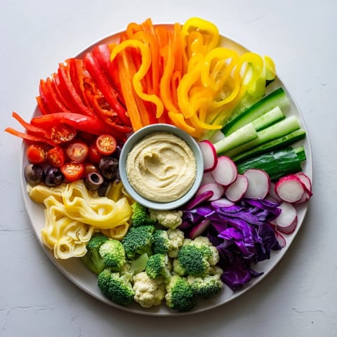 A visually appealing Colorful Vegetable Rainbow Board ready to be served, perfect for a healthy and festive appetizer or snack board.