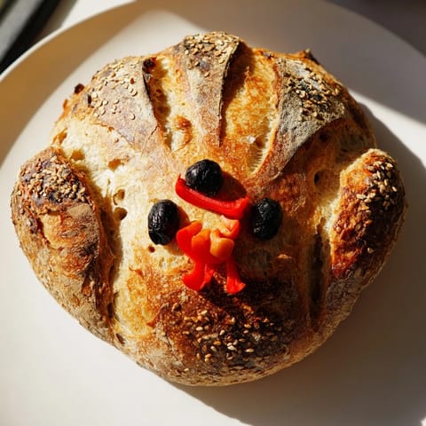This homemade turkey sourdough loaf showcases a crusty exterior and soft crumb, perfect as a centerpiece for Thanksgiving dinner.  