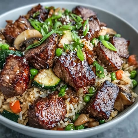 Vibrant Easy Hibachi Steak With Fried Rice, a savory one-pan meal.