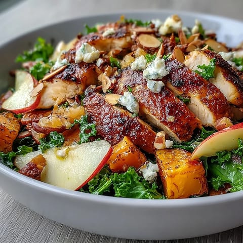 Brightly colored apple slices and toasted almonds add crunch to the hearty Fall Sweet Potato Harvest Bowl, drizzled with a glossy balsamic vinaigrette.