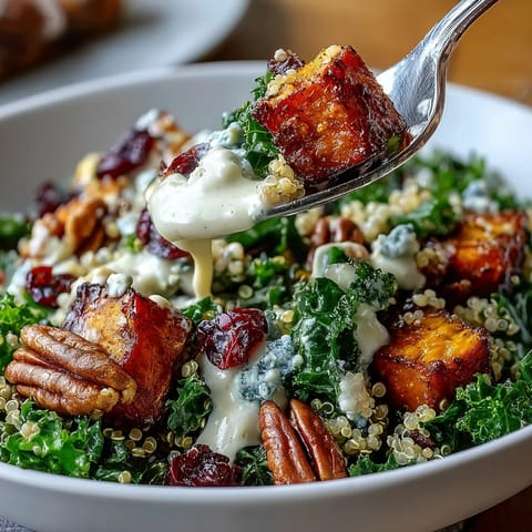 Golden roasted sweet potatoes and fluffed quinoa fill this Harvest Kale Quinoa Bowl.
