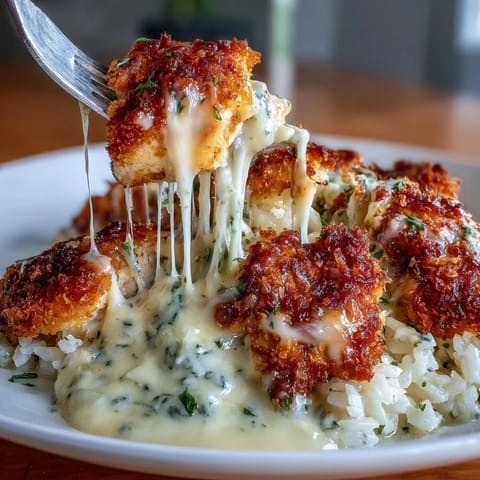 A comforting casserole of tender chicken, fluffy rice, and creamy garlic sauce, baked until bubbly and golden brown.  