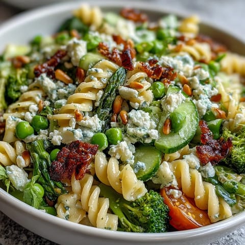 Vibrant pasta salad featuring tender broccoli florets, sweet peas, and juicy cherry tomatoes, all tossed with a zesty lemon-Dijon dressing for a refreshing spring meal.