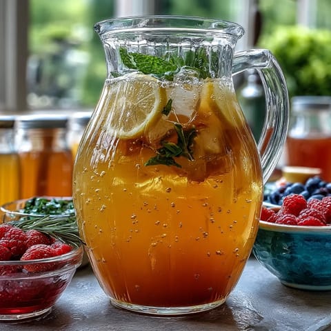 Guests create custom lemonade drinks using fresh berries, citrus slices, and herbs at a DIY summer lemonade bar.  