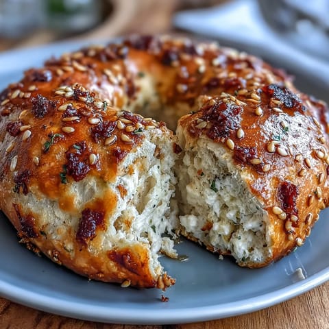 Golden cottage cheese protein bagels baked to perfection with everything bagel seasoning on top.  