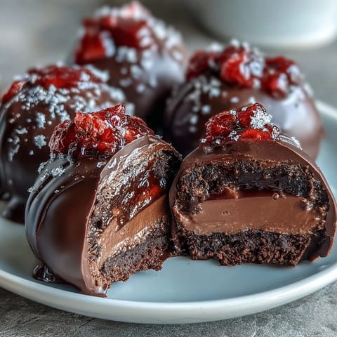 Decadent chocolate strawberry truffles dusted with edible gold, inspired by Dubai's luxury and elegance.