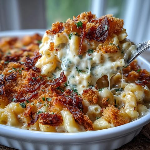 Creamy, rich macaroni and cheese crowned with crispy panko and melted cheese, a soul food classic side dish.  