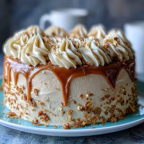 Creamy vanilla buttercream frosting adorns this festive graduation cake, decorated with edible gold foil and diploma topper.