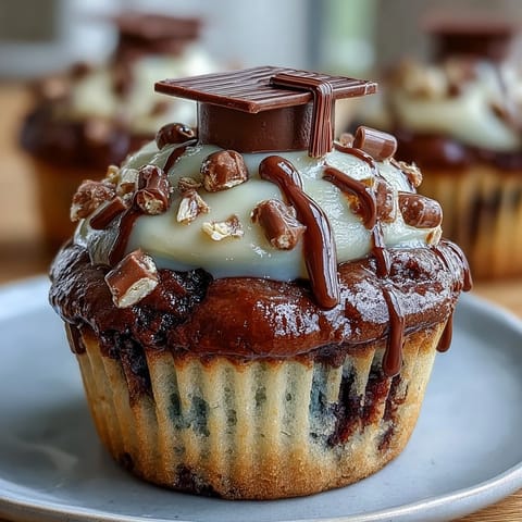 Simple Graduation Cupcakes with Cap Toppers: festive vanilla cupcakes frosted with swirls of buttercream and topped with edible chocolate graduation caps.