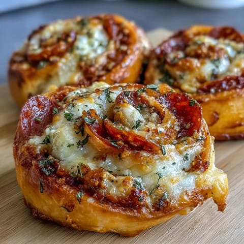 Golden, flaky pizza pinwheels stuffed with zesty marinara, melted mozzarella, and pepperoni—perfect for snacking or parties.